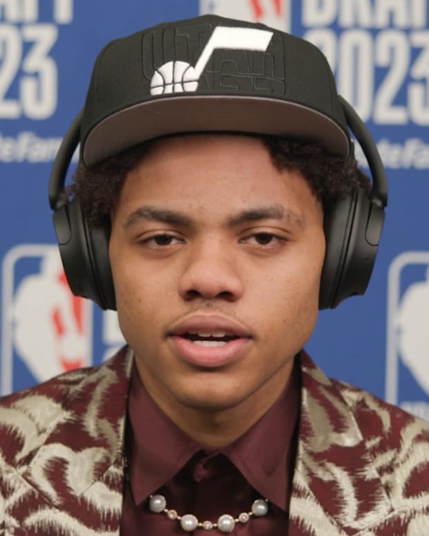 Utah Jazz draft pick Keyonte George post-draft.